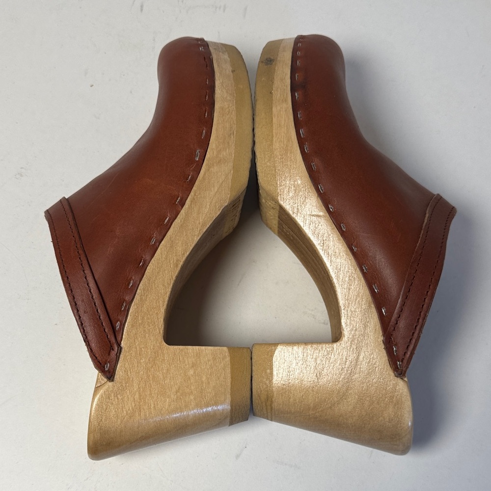 NO.6 STORE Old School Clog on High Heel in Bourbon Leather Wooden 3" Heel Size38 - Picture 6 of 14